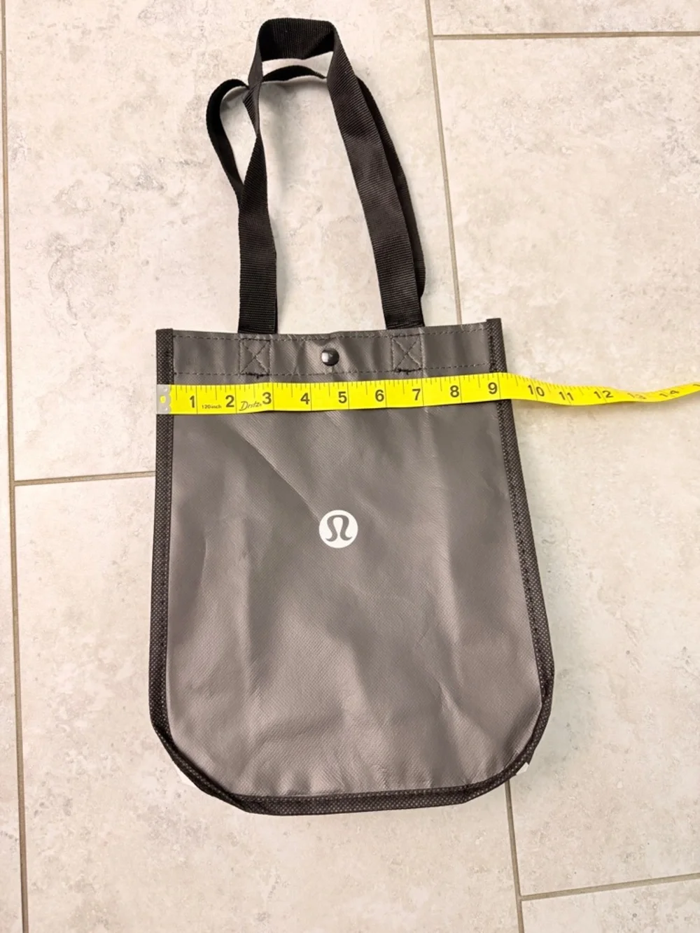 Lululemon Reusable Tote Bag Black Gray Small Shopping Lunch Eco Bag Snap Closure